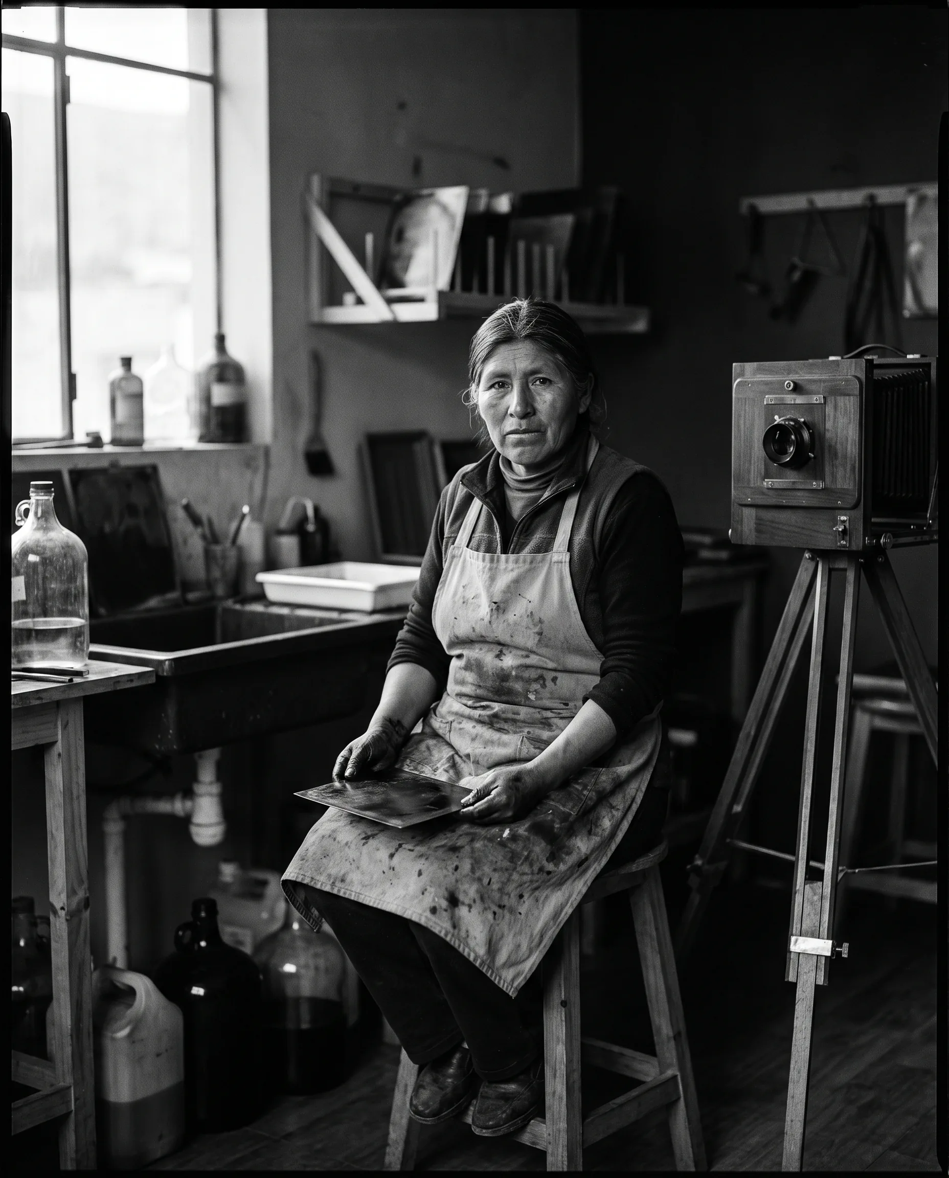 Ercilia Mamani Quisbert in the studio